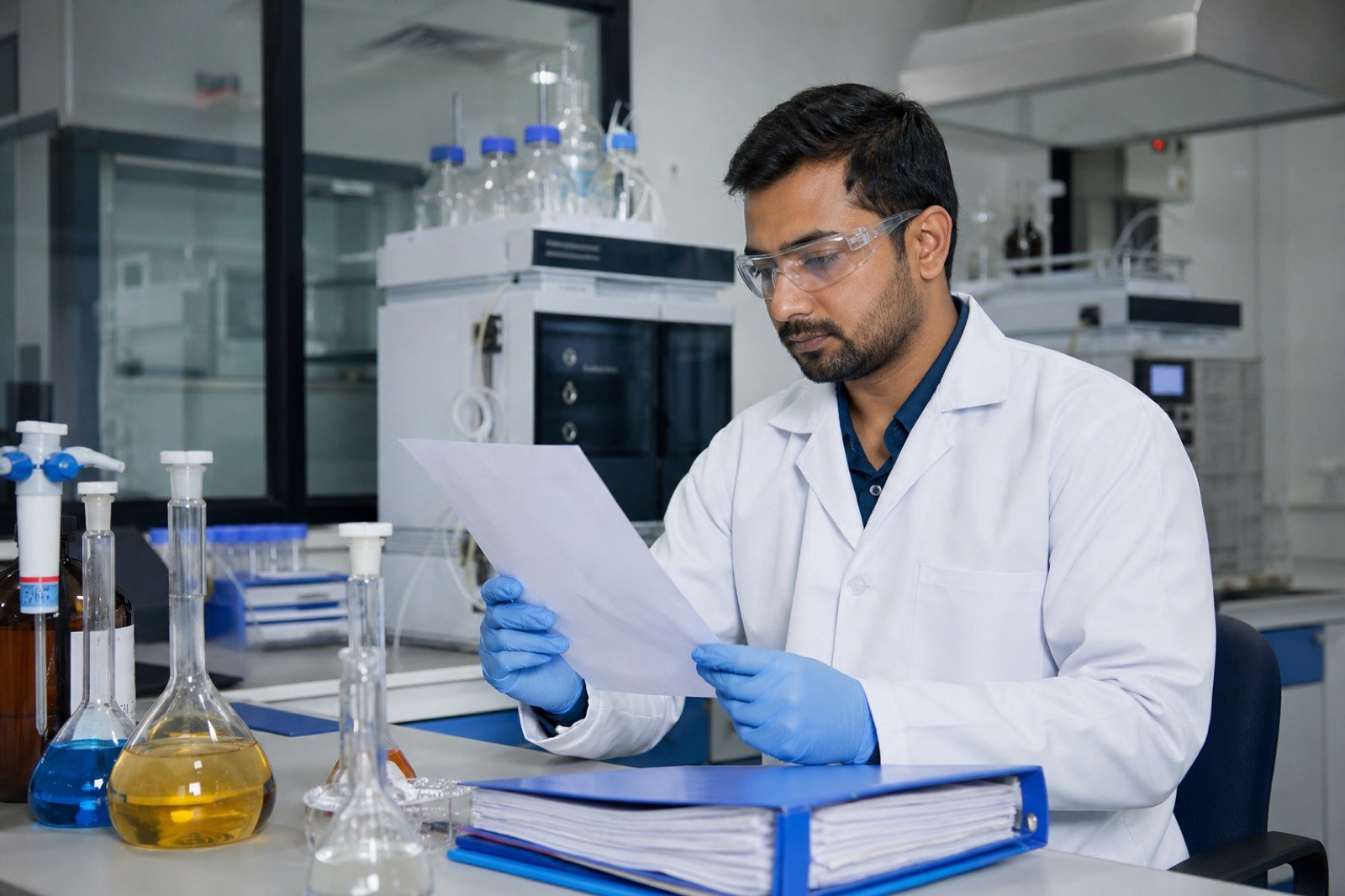 Quality control laboratory reviewing a certificate of analysis