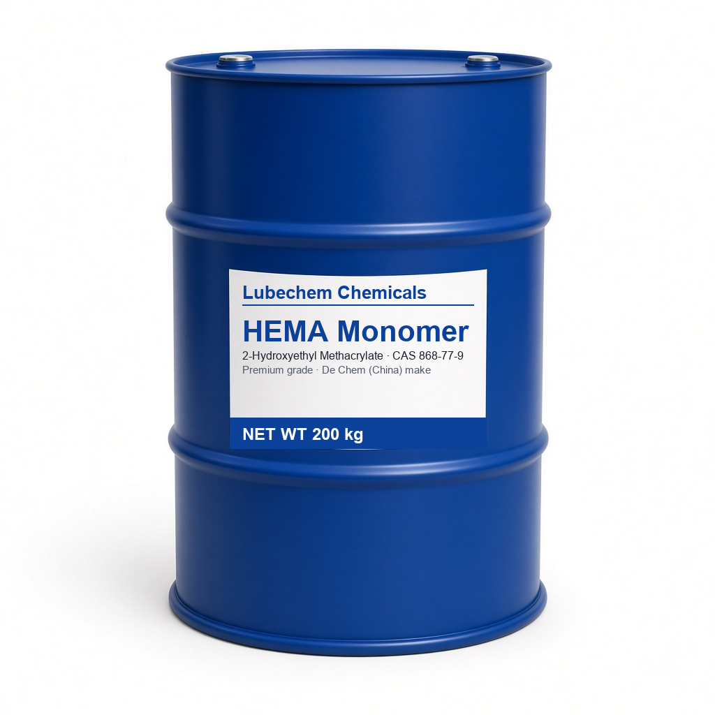 HEMA Monomer (2-Hydroxyethyl Methacrylate) — CAS 868-77-9 — Premium (De Chem, China make) grade — buy online India from Lubechem Chemicals